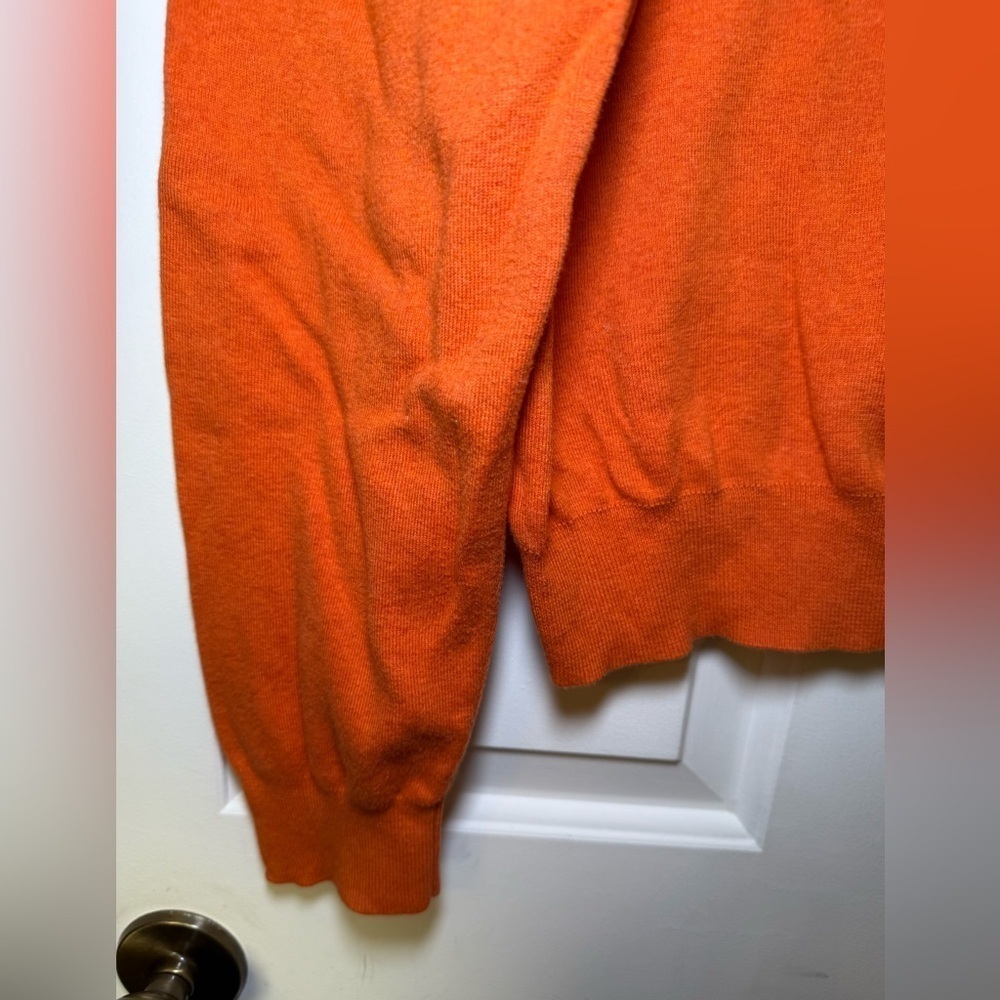 Polo Ralph Lauren Sweater Men's XL 100% Pima Cotton Orange Blue Pony V-Neck EUC - Picture 3 of 9